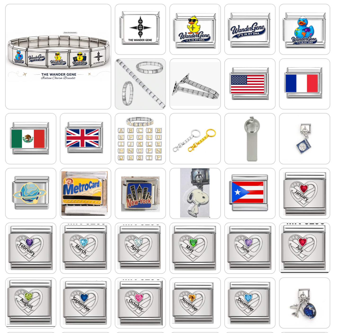 Wander Gene™ Wander the World Italian Charm Bracelet, Watchband and Keychain